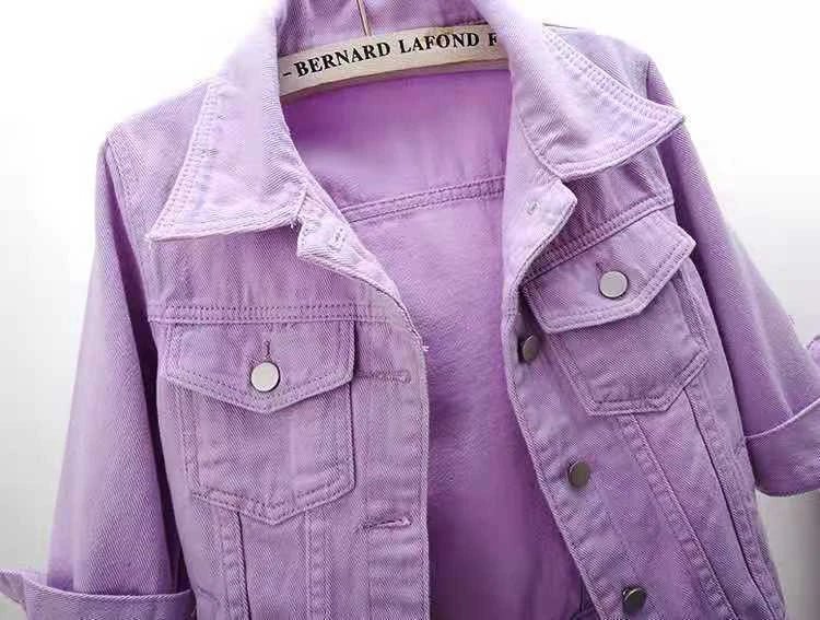 Women Denim Jacket Spring Autumn Short Coat Pink Jean Jackets Casual Tops Purple Yellow Purple Blue Loose Tops Lady Outerwear - MAGUSTA BEAUTY