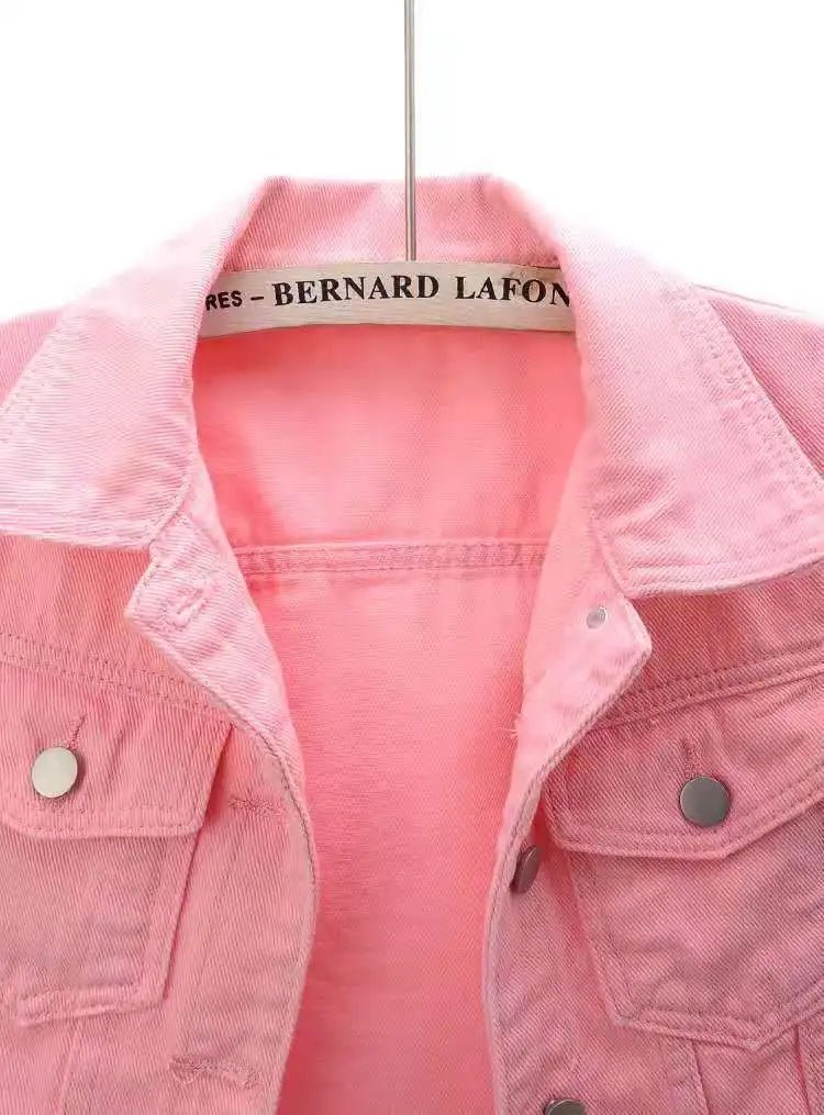 Women Denim Jacket Spring Autumn Short Coat Pink Jean Jackets Casual Tops Purple Yellow Purple Blue Loose Tops Lady Outerwear - MAGUSTA BEAUTY
