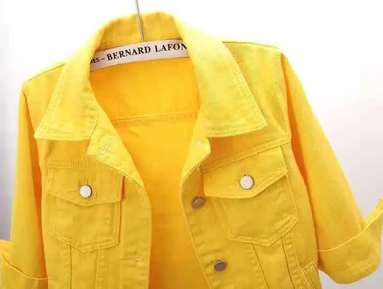 Women Denim Jacket Spring Autumn Short Coat Pink Jean Jackets Casual Tops Purple Yellow Purple Blue Loose Tops Lady Outerwear - MAGUSTA BEAUTY