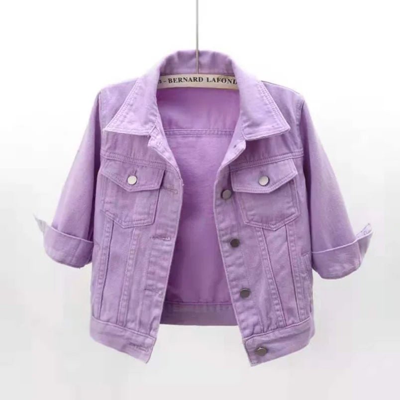 Women Denim Jacket Spring Autumn Short Coat Pink Jean Jackets Casual Tops Purple Yellow Purple Blue Loose Tops Lady Outerwear - MAGUSTA BEAUTY