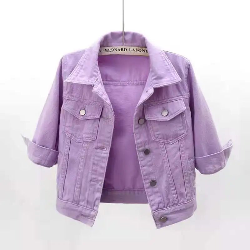 Women Denim Jacket Spring Autumn Short Coat Pink Jean Jackets Casual Tops Purple Yellow Purple Blue Loose Tops Lady Outerwear - MAGUSTA BEAUTY