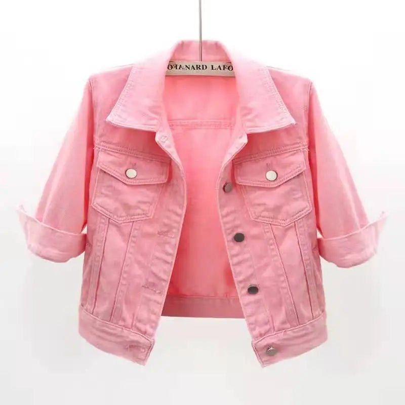 Women Denim Jacket Spring Autumn Short Coat Pink Jean Jackets Casual Tops Purple Yellow Purple Blue Loose Tops Lady Outerwear - MAGUSTA BEAUTY