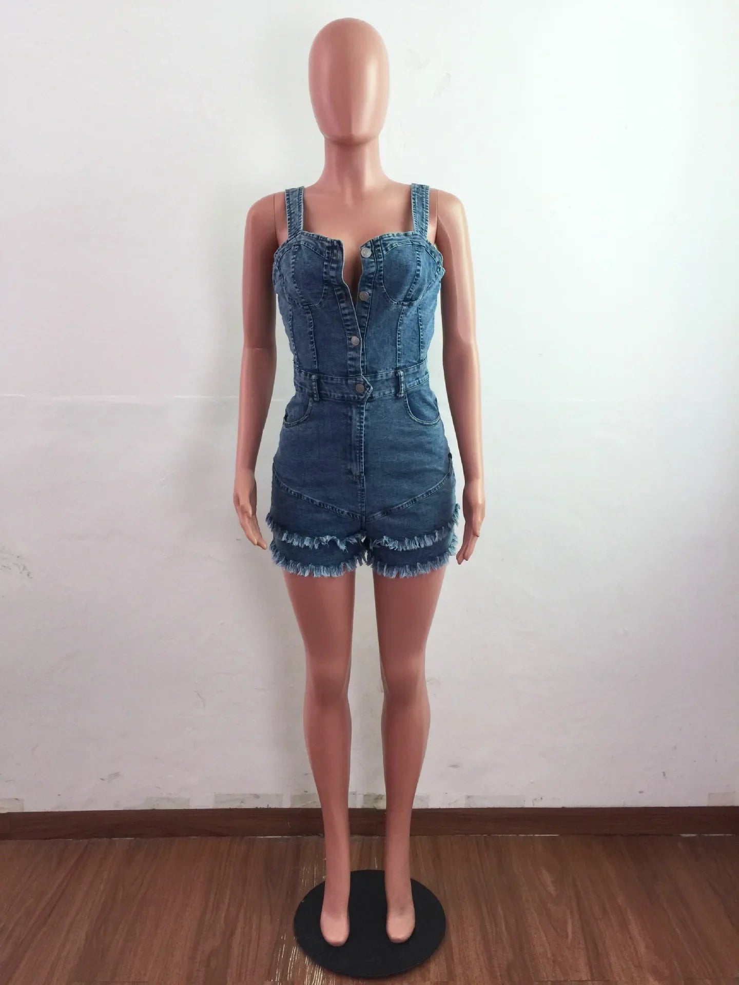 Women Denim Rompers Shorts Jeans Overalls High Waist Spliced Washed Jean Tassel Pockets One Piece Casual Skinny Solid 2025 - MAGUSTA BEAUTY