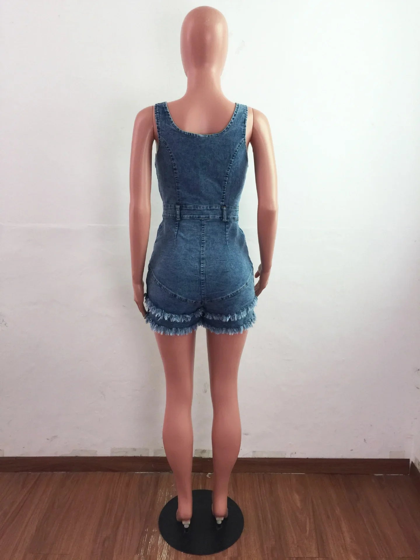 Women Denim Rompers Shorts Jeans Overalls High Waist Spliced Washed Jean Tassel Pockets One Piece Casual Skinny Solid 2025 - MAGUSTA BEAUTY