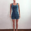 Women Denim Rompers Shorts Jeans Overalls High Waist Spliced Washed Jean Tassel Pockets One Piece Casual Skinny Solid 2025 - MAGUSTA BEAUTY