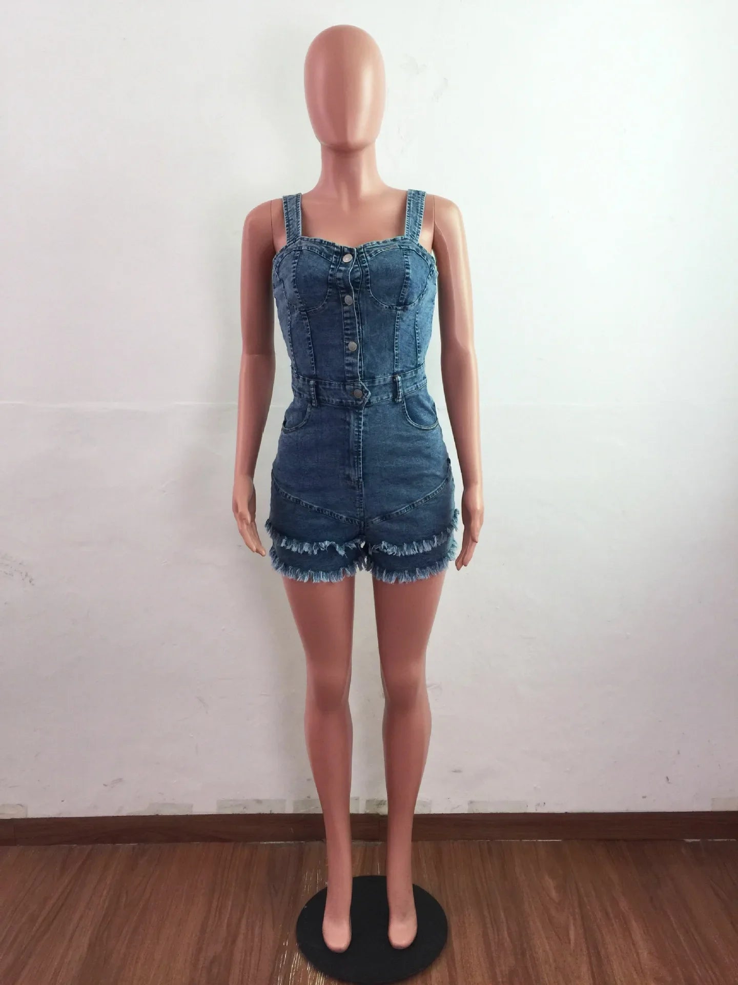Women Denim Rompers Shorts Jeans Overalls High Waist Spliced Washed Jean Tassel Pockets One Piece Casual Skinny Solid 2025 - MAGUSTA BEAUTY