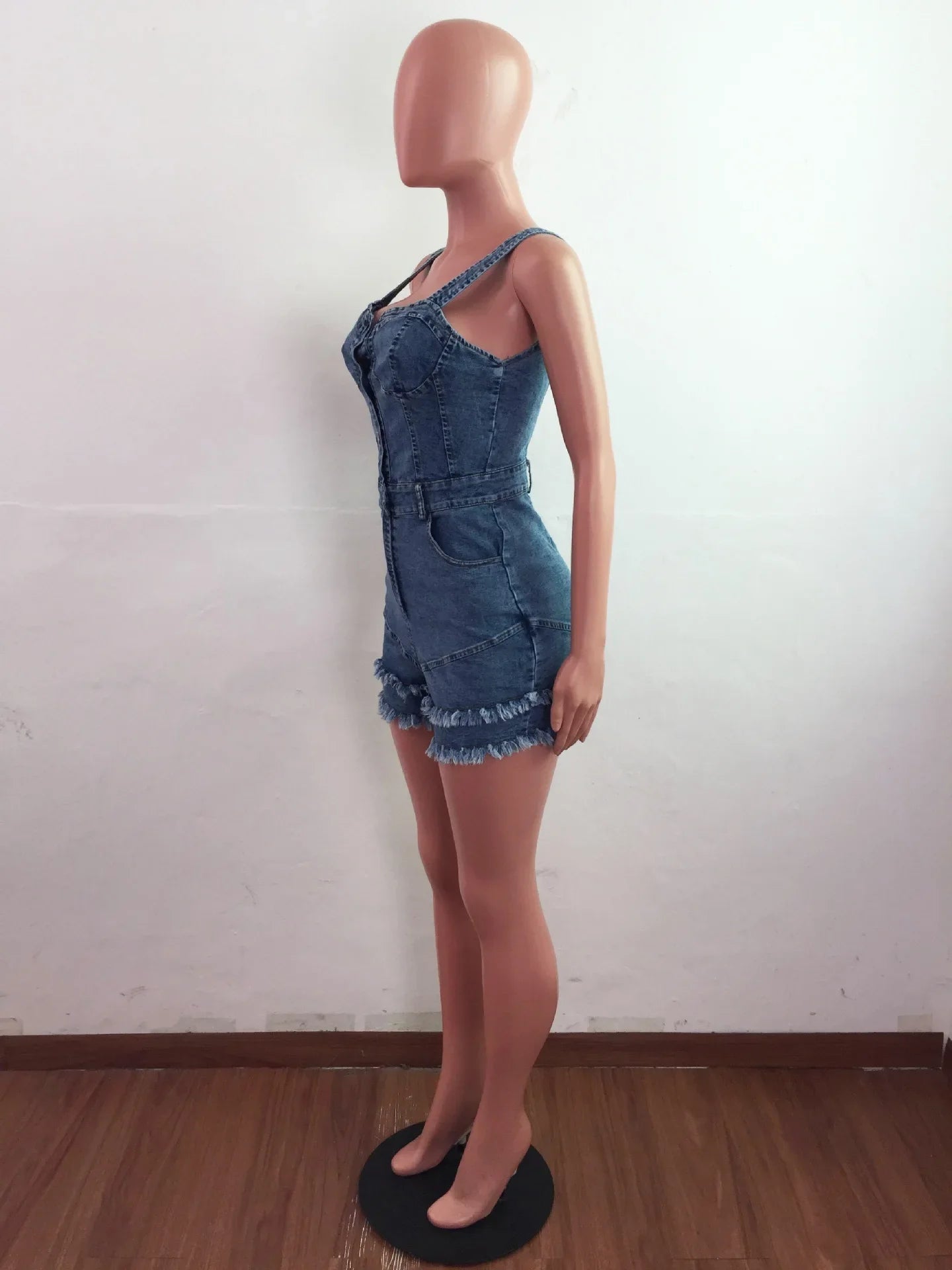 Women Denim Rompers Shorts Jeans Overalls High Waist Spliced Washed Jean Tassel Pockets One Piece Casual Skinny Solid 2025 - MAGUSTA BEAUTY
