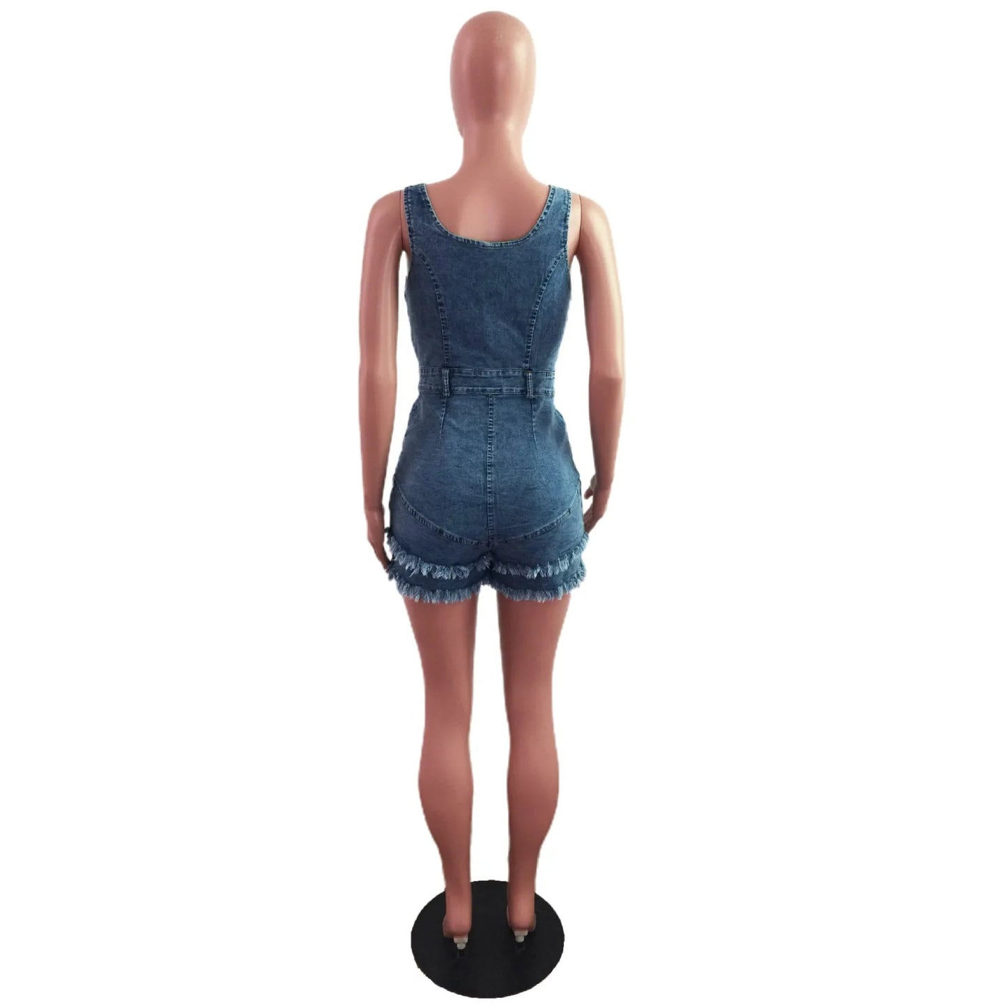 Women Denim Rompers Shorts Jeans Overalls High Waist Spliced Washed Jean Tassel Pockets One Piece Casual Skinny Solid 2025 - MAGUSTA BEAUTY