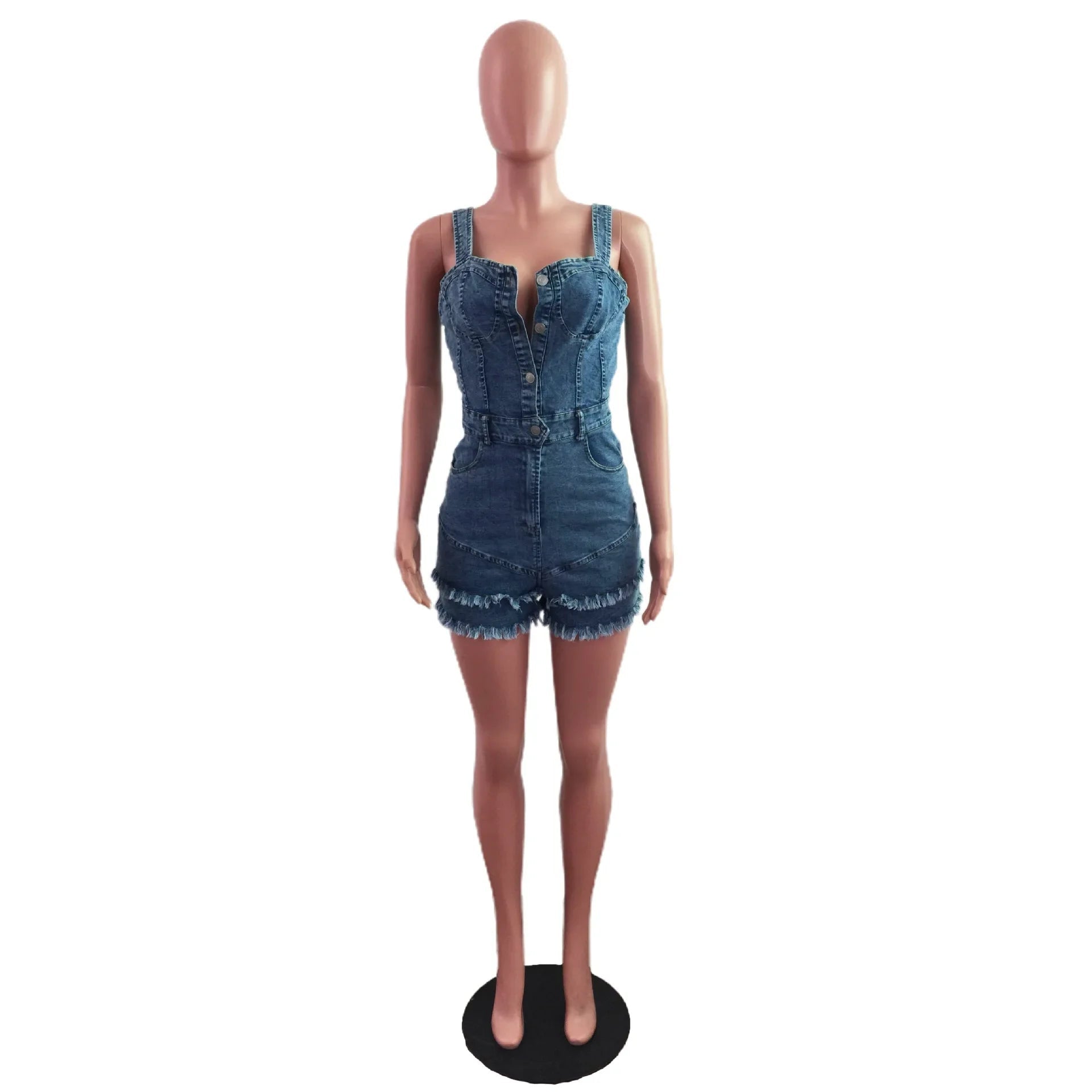Women Denim Rompers Shorts Jeans Overalls High Waist Spliced Washed Jean Tassel Pockets One Piece Casual Skinny Solid 2025 - MAGUSTA BEAUTY