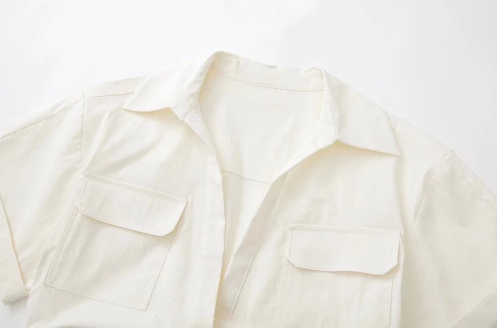 Women Fashion Front Knot Elastic Linen Cropped Shirts Vintage Short Sleeve Patch Pockets Female Blouses Blusa Chic Tops - MAGUSTA BEAUTY