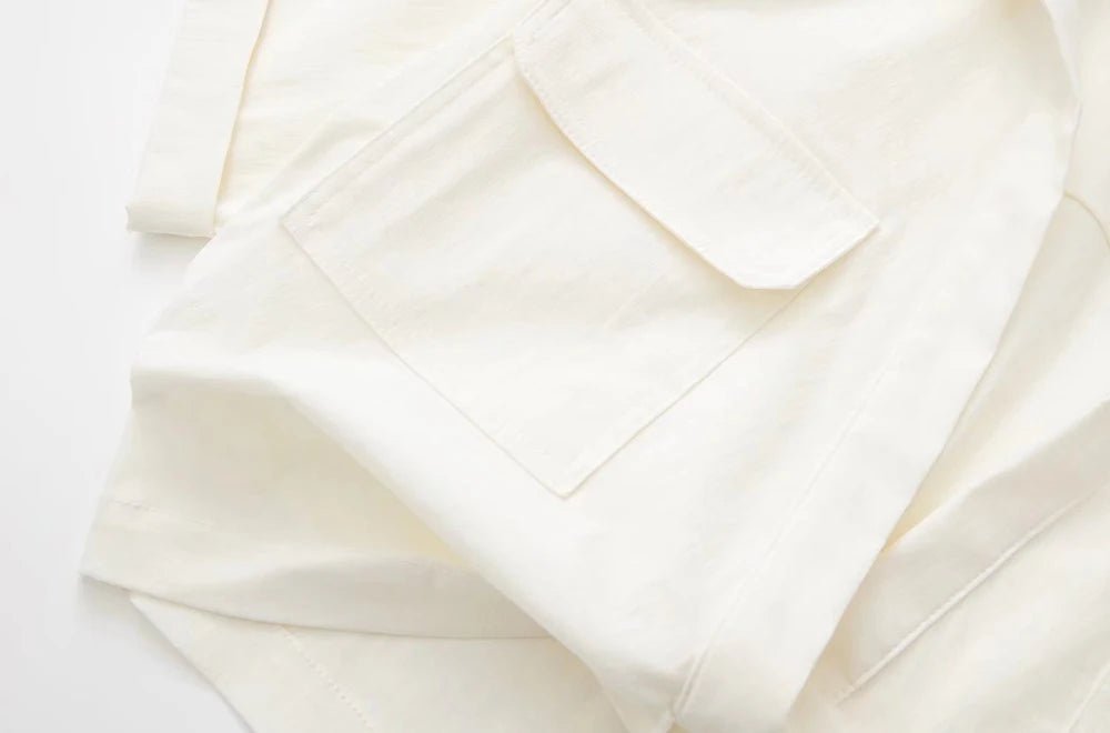 Women Fashion Front Knot Elastic Linen Cropped Shirts Vintage Short Sleeve Patch Pockets Female Blouses Blusa Chic Tops - MAGUSTA BEAUTY