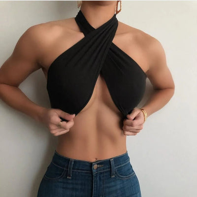 Women Fashion Sexy Mini Tops Women Summer Y2K Crop Top Strapless Cross Neck Backless Casual Srteetwear Off Shoulder Vest - MAGUSTA BEAUTY