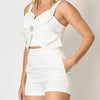 Women Fashion White Black Casual Sleeveless Tank Top Two Piece Sets Outfit Summer Sexy Backless Folds Vest +pockets Shorts Set - MAGUSTA BEAUTY