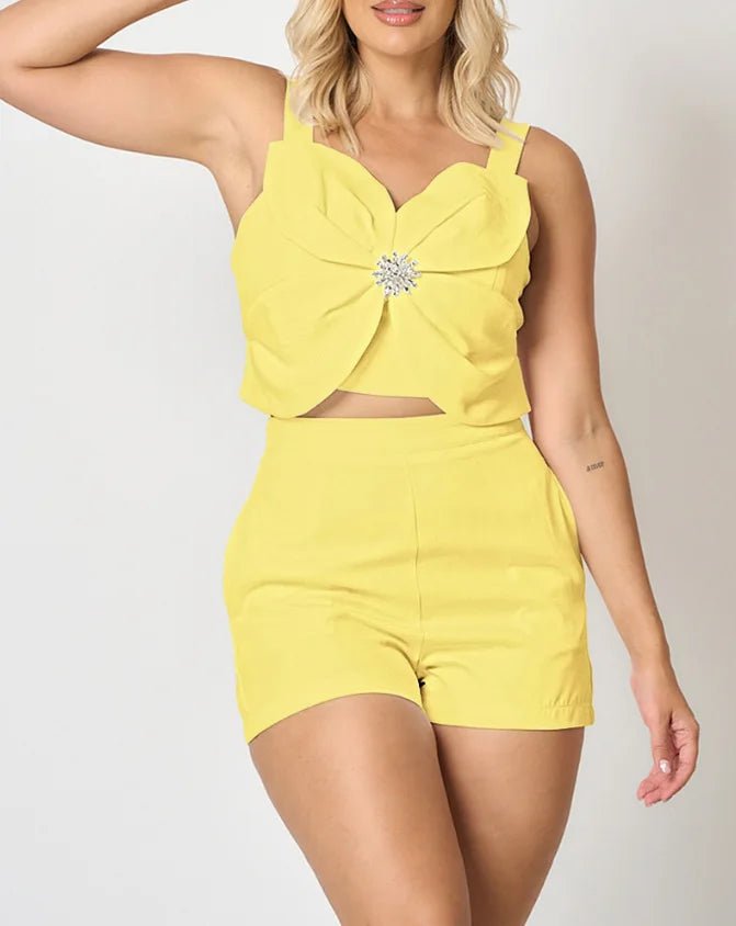 Women Fashion White Black Casual Sleeveless Tank Top Two Piece Sets Outfit Summer Sexy Backless Folds Vest +pockets Shorts Set - MAGUSTA BEAUTY