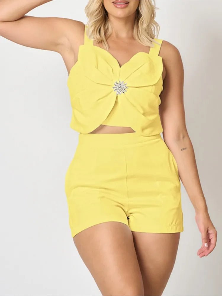 Women Fashion White Black Casual Sleeveless Tank Top Two Piece Sets Outfit Summer Sexy Backless Folds Vest +pockets Shorts Set - MAGUSTA BEAUTY