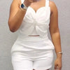 Women Fashion White Black Casual Sleeveless Tank Top Two Piece Sets Outfit Summer Sexy Backless Folds Vest +pockets Shorts Set - MAGUSTA BEAUTY