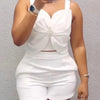 Women Fashion White Black Casual Sleeveless Tank Top Two Piece Sets Outfit Summer Sexy Backless Folds Vest +pockets Shorts Set - MAGUSTA BEAUTY
