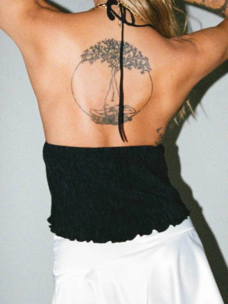 Women Halterneck Crop Tops Summer Solid Color Bandage Open Front Backless Sleeveless Green Tops y2k Streetwear - MAGUSTA BEAUTY