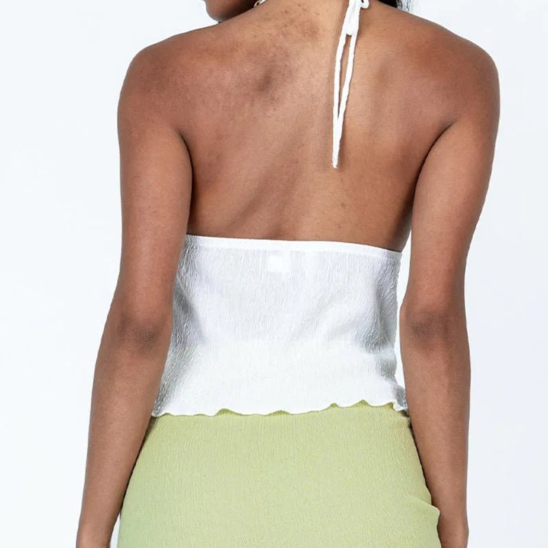 Women Halterneck Crop Tops Summer Solid Color Bandage Open Front Backless Sleeveless Green Tops y2k Streetwear - MAGUSTA BEAUTY