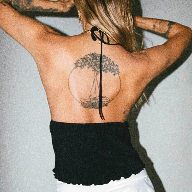 Women Halterneck Crop Tops Summer Solid Color Bandage Open Front Backless Sleeveless Green Tops y2k Streetwear - MAGUSTA BEAUTY
