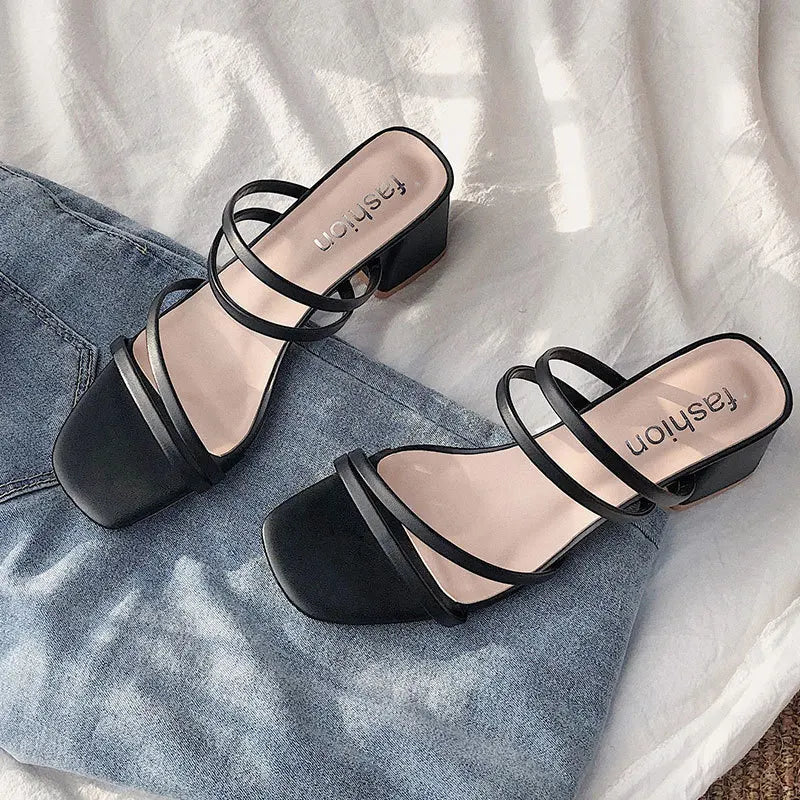 Women High Heel Sandals Summer Casual Female Shoes Woman Square Heel Open Toe Ankle Strap Ladies Sandalias Wedge Shoe 2022 New - MAGUSTA BEAUTY