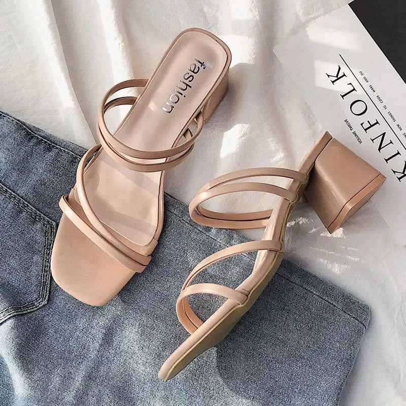 Women High Heel Sandals Summer Casual Female Shoes Woman Square Heel Open Toe Ankle Strap Ladies Sandalias Wedge Shoe 2022 New - MAGUSTA BEAUTY