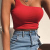 Women Lady Female One Shoulder Crop Tops Sleeveless T-Shirt Tank Tops Summer Beach Vest Bare Midriff Summer Fashion Clothes - MAGUSTA BEAUTY