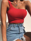 Women Lady Female One Shoulder Crop Tops Sleeveless T-Shirt Tank Tops Summer Beach Vest Bare Midriff Summer Fashion Clothes - MAGUSTA BEAUTY