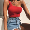 Women Lady Female One Shoulder Crop Tops Sleeveless T-Shirt Tank Tops Summer Beach Vest Bare Midriff Summer Fashion Clothes - MAGUSTA BEAUTY