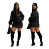 Women Mini Ruched Skirts Set +Full Sleeve PU Leather Jackets Two 2 Piece Set Outfits 2025 Fall Casual Street Night Club - MAGUSTA BEAUTY