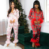 Women New Year Pajamas Set Christmas Party Loungewear Long Sleeve Feather Shirt Pants Sleepwear Santa Claus Night Wears Pyjamas - MAGUSTA BEAUTY