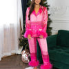 Women New Year Pajamas Set Christmas Party Loungewear Long Sleeve Feather Shirt Pants Sleepwear Santa Claus Night Wears Pyjamas - MAGUSTA BEAUTY