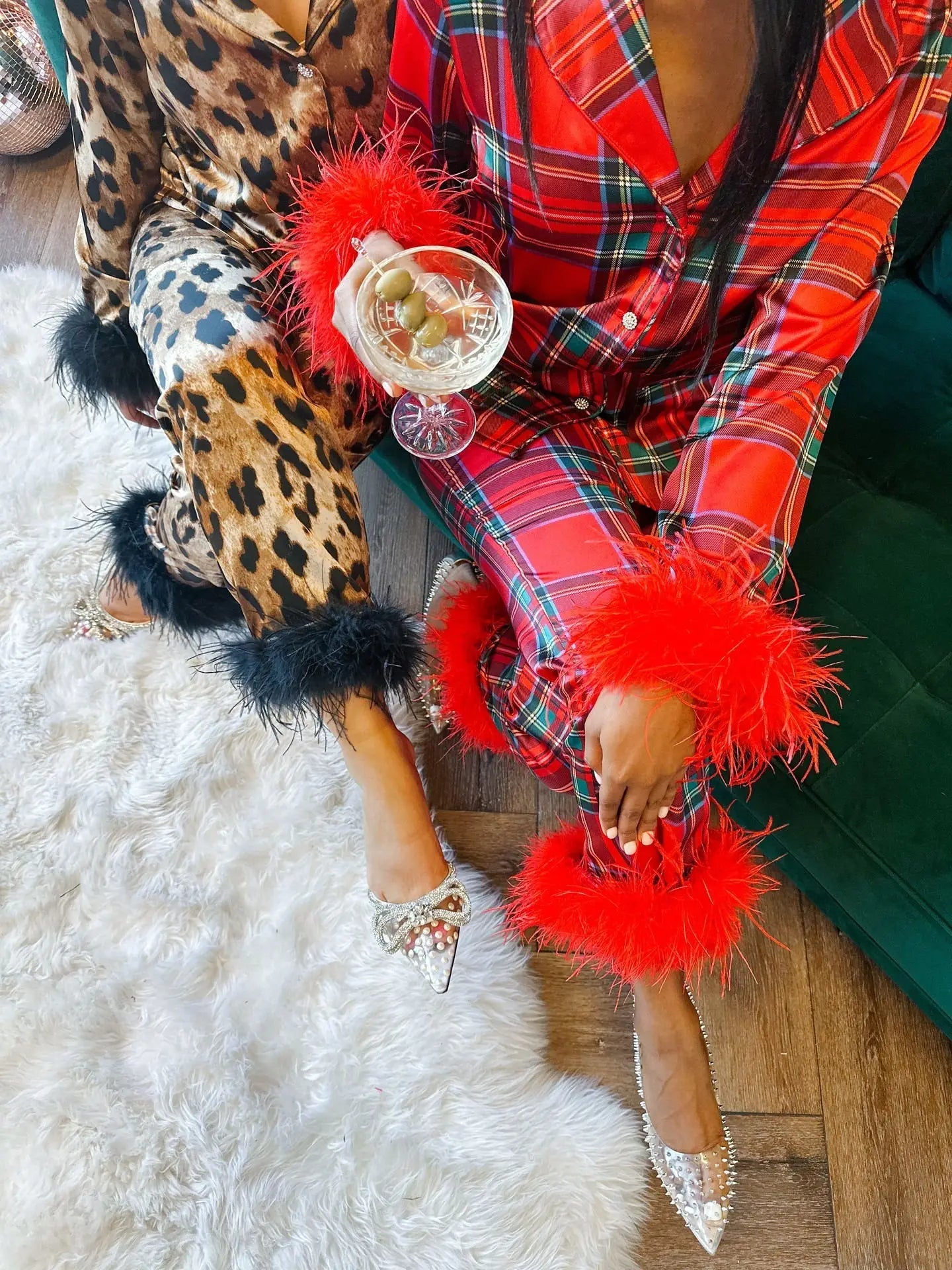Women New Year Pajamas Set Christmas Party Loungewear Long Sleeve Feather Shirt Pants Sleepwear Santa Claus Night Wears Pyjamas - MAGUSTA BEAUTY