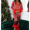 Women New Year Pajamas Set Christmas Party Loungewear Long Sleeve Feather Shirt Pants Sleepwear Santa Claus Night Wears Pyjamas - MAGUSTA BEAUTY