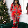 Women New Year Pajamas Set Christmas Party Loungewear Long Sleeve Feather Shirt Pants Sleepwear Santa Claus Night Wears Pyjamas - MAGUSTA BEAUTY