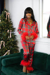 Women New Year Pajamas Set Christmas Party Loungewear Long Sleeve Feather Shirt Pants Sleepwear Santa Claus Night Wears Pyjamas - MAGUSTA BEAUTY