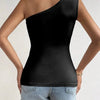 Women One Shoulder Pleated Tank Top Summer Solid Sleeveless Ruched T-shirt Streetwear Off the Shoulder Top - MAGUSTA BEAUTY