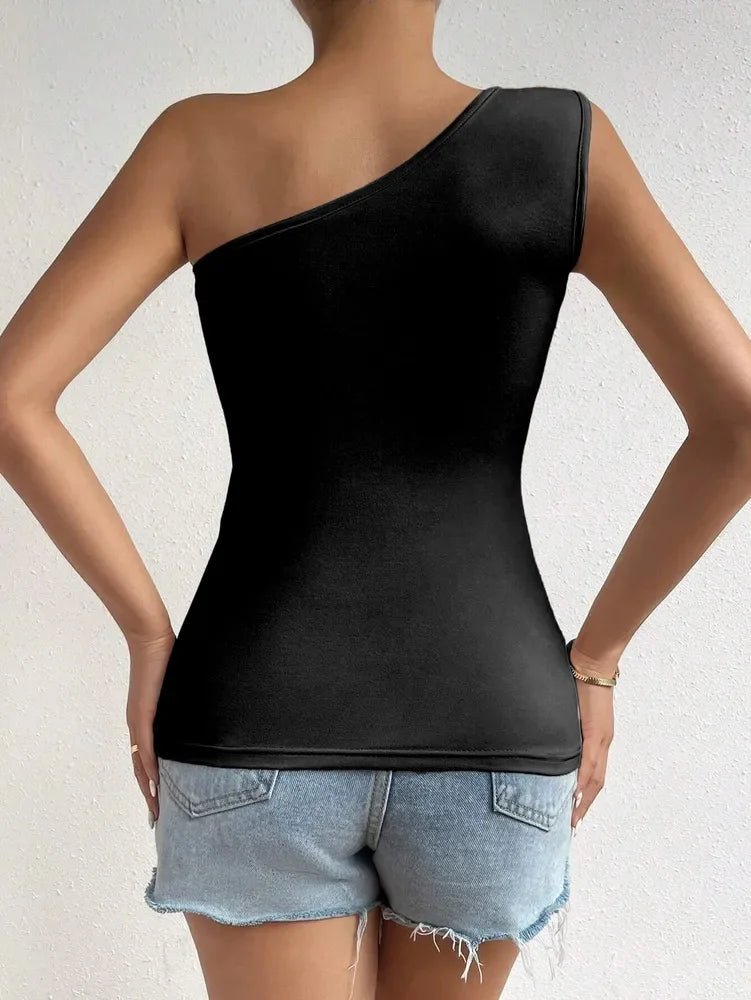 Women One Shoulder Pleated Tank Top Summer Solid Sleeveless Ruched T-shirt Streetwear Off the Shoulder Top - MAGUSTA BEAUTY