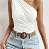 Women One Shoulder Pleated Tank Top Summer Solid Sleeveless Ruched T-shirt Streetwear Off the Shoulder Top - MAGUSTA BEAUTY
