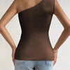 Women One Shoulder Pleated Tank Top Summer Solid Sleeveless Ruched T-shirt Streetwear Off the Shoulder Top - MAGUSTA BEAUTY