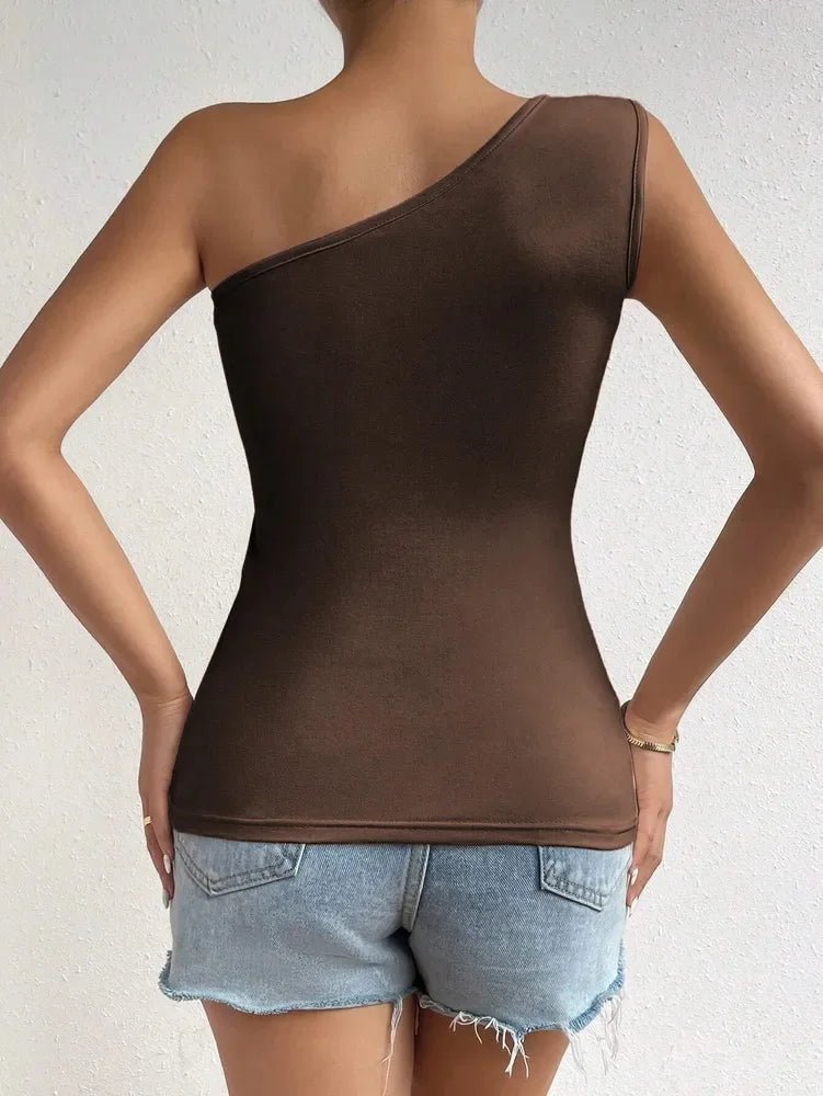 Women One Shoulder Pleated Tank Top Summer Solid Sleeveless Ruched T-shirt Streetwear Off the Shoulder Top - MAGUSTA BEAUTY