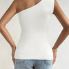 Women One Shoulder Pleated Tank Top Summer Solid Sleeveless Ruched T-shirt Streetwear Off the Shoulder Top - MAGUSTA BEAUTY