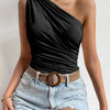 Women One Shoulder Pleated Tank Top Summer Solid Sleeveless Ruched T-shirt Streetwear Off the Shoulder Top - MAGUSTA BEAUTY