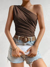 Women One Shoulder Pleated Tank Top Summer Solid Sleeveless Ruched T-shirt Streetwear Off the Shoulder Top - MAGUSTA BEAUTY