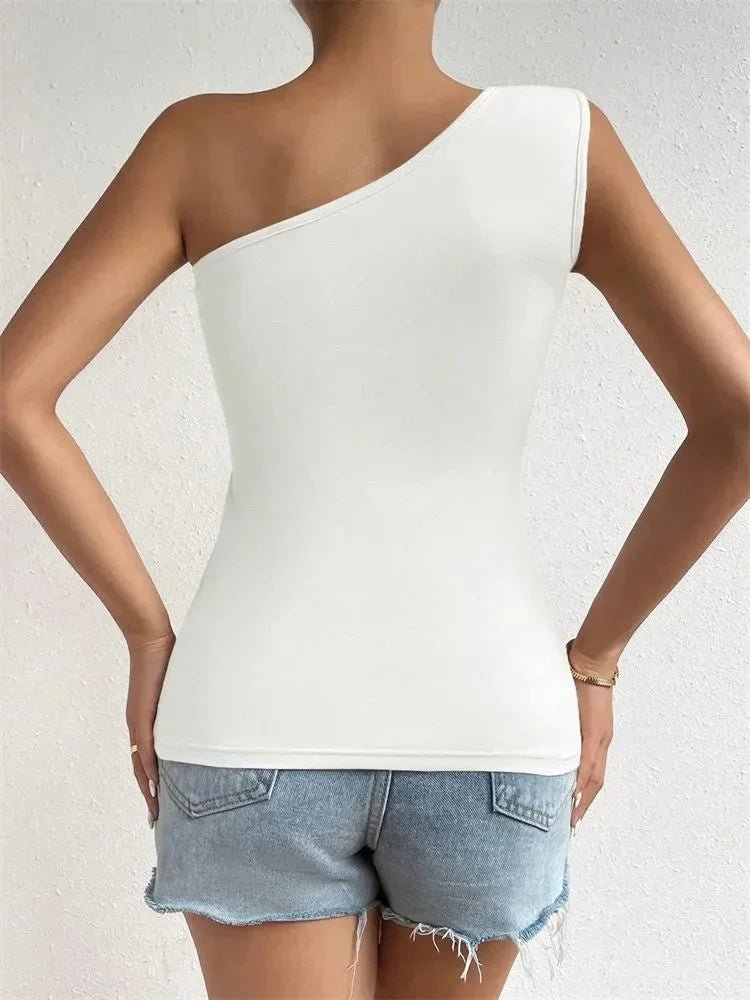 Women One Shoulder Pleated Tank Top Summer Solid Sleeveless Ruched T-shirt Streetwear Off the Shoulder Top - MAGUSTA BEAUTY