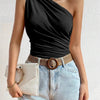 Women One Shoulder Pleated Tank Top Summer Solid Sleeveless Ruched T-shirt Streetwear Off the Shoulder Top - MAGUSTA BEAUTY