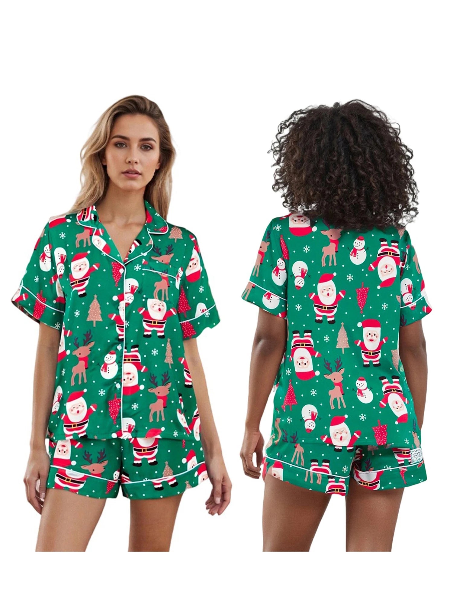 Women s Christmas Velvet Pajama Set with Reindeer Print Long Sleeve Top and Elastic Waist Pants Sleepwear for Winter Festivities - MAGUSTA BEAUTY