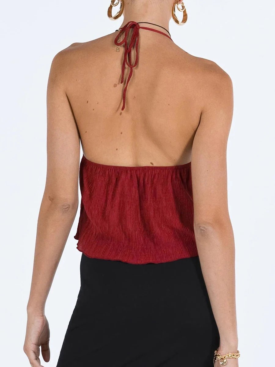 Women Sexy Halterneck Crop Tops Chic Summer Solid Color Bandage Open Front Backless Sleeveless Tank Tops for Club Streetwear Y2K - MAGUSTA BEAUTY