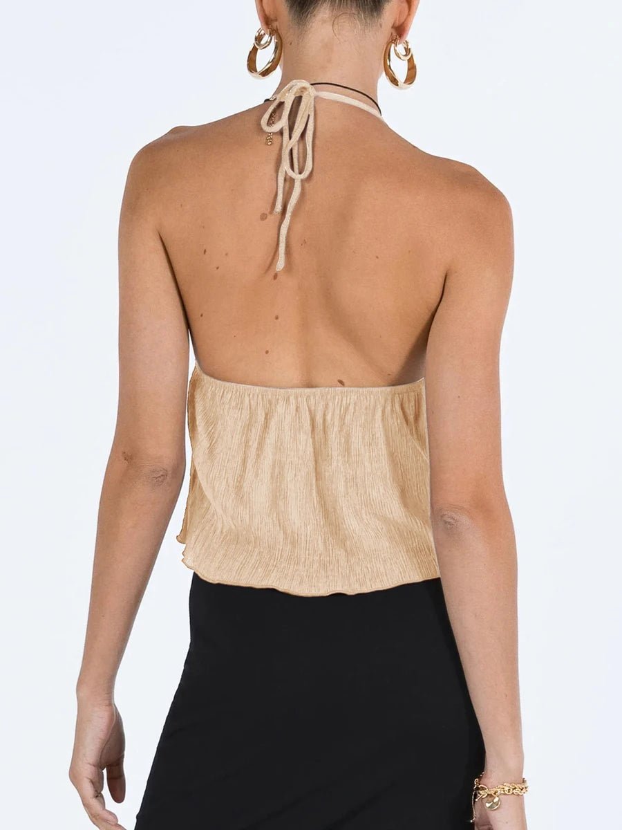 Women Sexy Halterneck Crop Tops Chic Summer Solid Color Bandage Open Front Backless Sleeveless Tank Tops for Club Streetwear Y2K - MAGUSTA BEAUTY