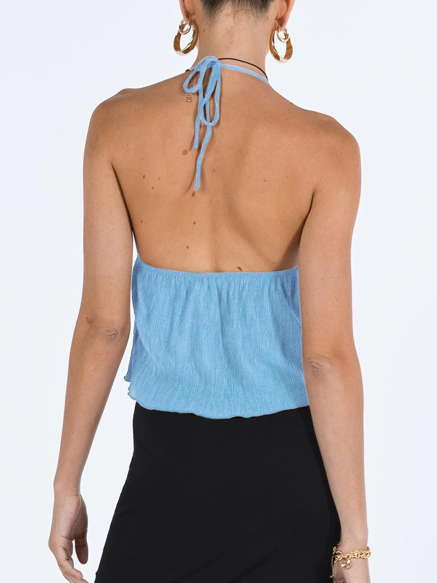 Women Sexy Halterneck Crop Tops Chic Summer Solid Color Bandage Open Front Backless Sleeveless Tank Tops for Club Streetwear Y2K - MAGUSTA BEAUTY